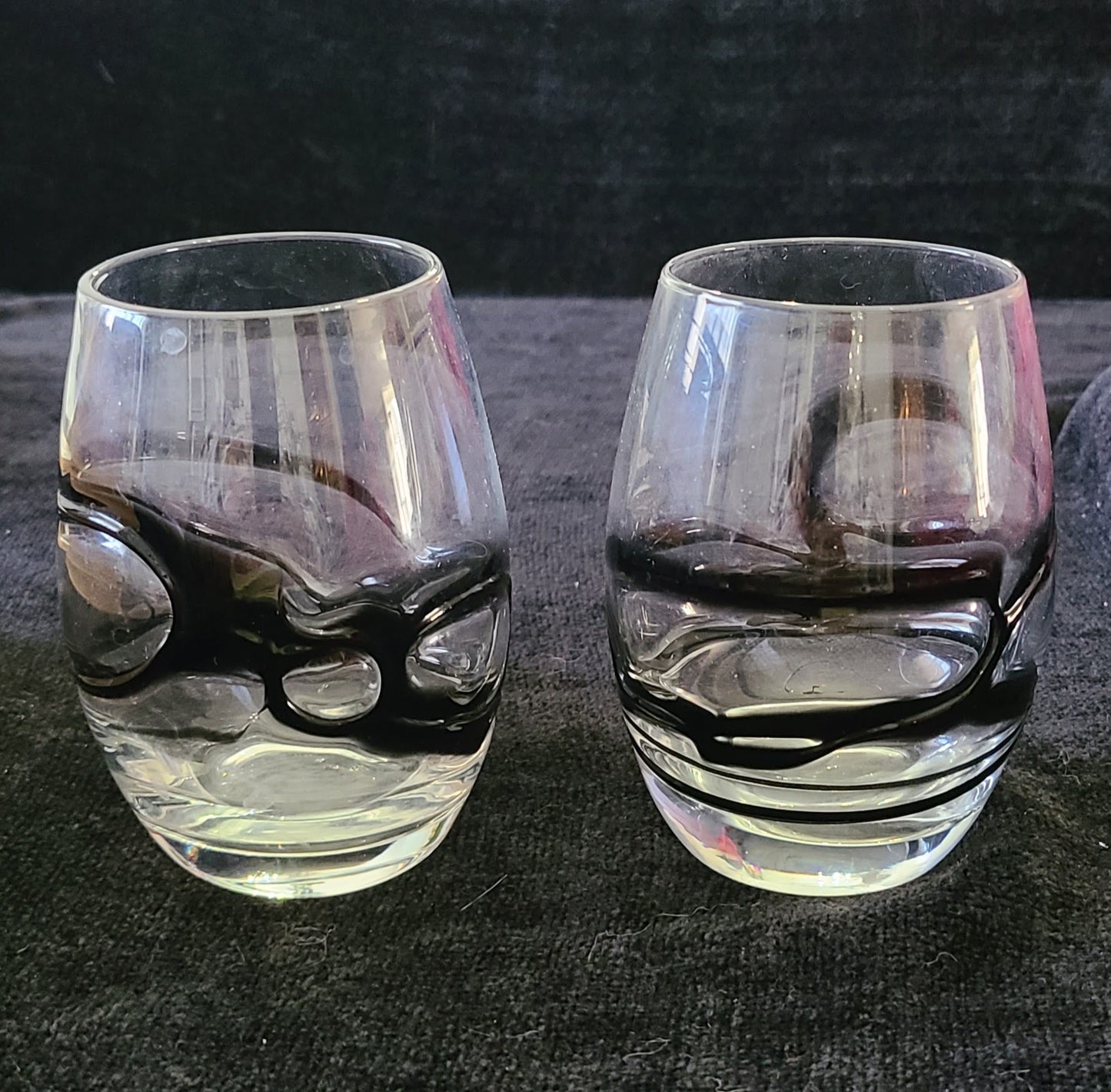 Stemless Wine Glass- Black Swirl- Set of 2