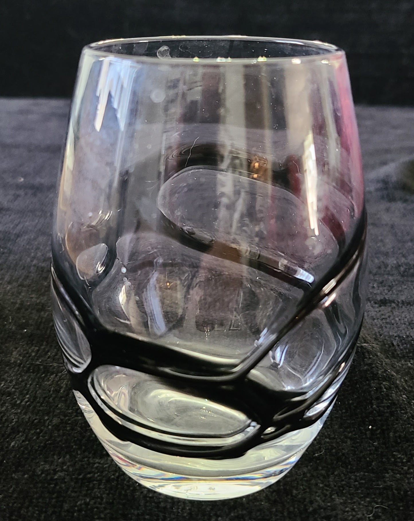 Stemless Wine Glass- Black Swirl- Set of 2
